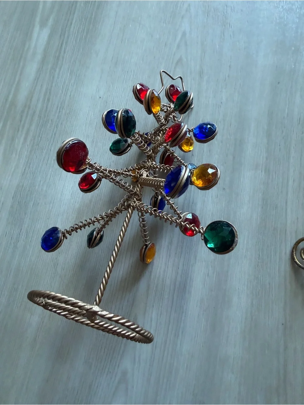 Vintage Metal Spiral Wire Christmas Trees Bead Faux Jewels Table Top Decor